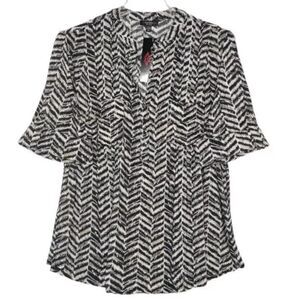 Cocomo Women's Plus Size 2X Black Multi Animal Print Pintuck 3/4 Sleeve Top